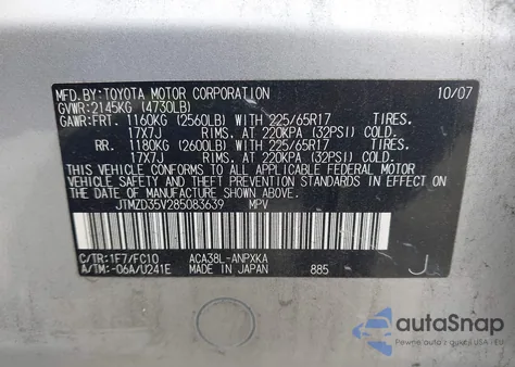 2008 Toyota Rav4 z USA, uszkodzony, nr VIN JTMZD35V285083639